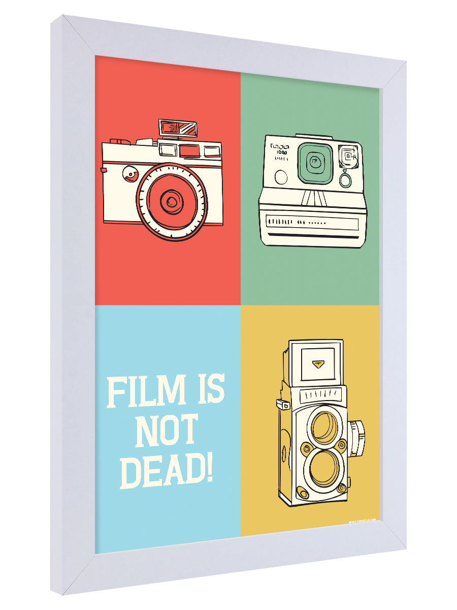 Film Is Not Dead White Wooden Framed Print