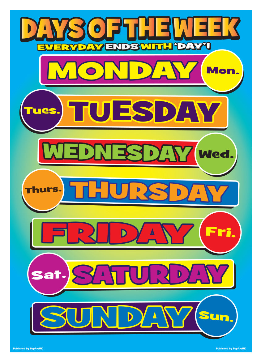 One Week Days 7 Days Of The Week Chart