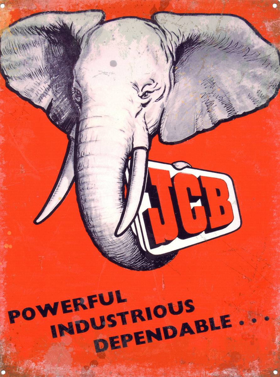 Powerful, Industrious, Dependable, JCB Tin Sign